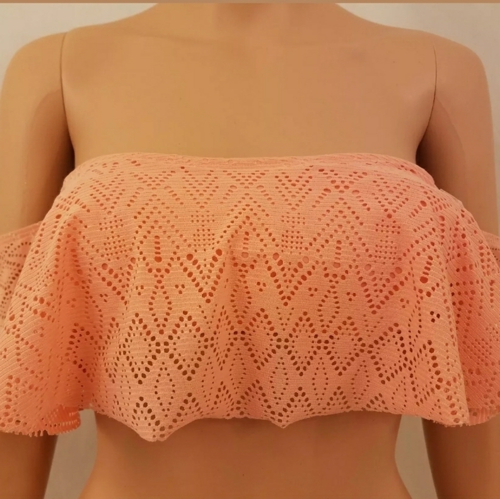 XHILARATION Dusty Peach Off Shoulder Swim Top - Picture 1 of 6